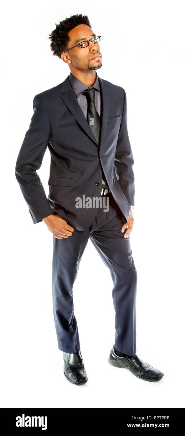 Attraktive afro-amerikanische Business Mann posiert im Studio isoliert auf weißem Hintergrund Stockfoto