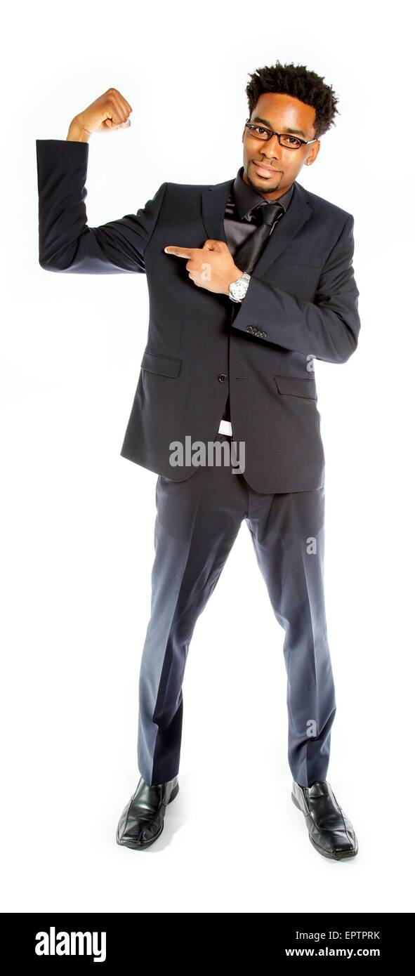 Attraktive afro-amerikanische Business Mann posiert im Studio isoliert auf weißem Hintergrund Stockfoto