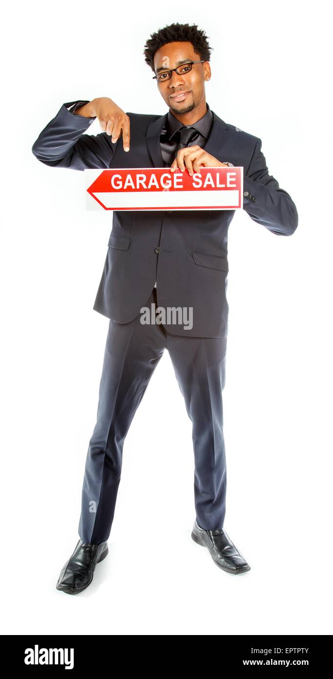 Attraktive afro-amerikanische Business Mann posiert im Studio isoliert auf weißem Hintergrund Stockfoto