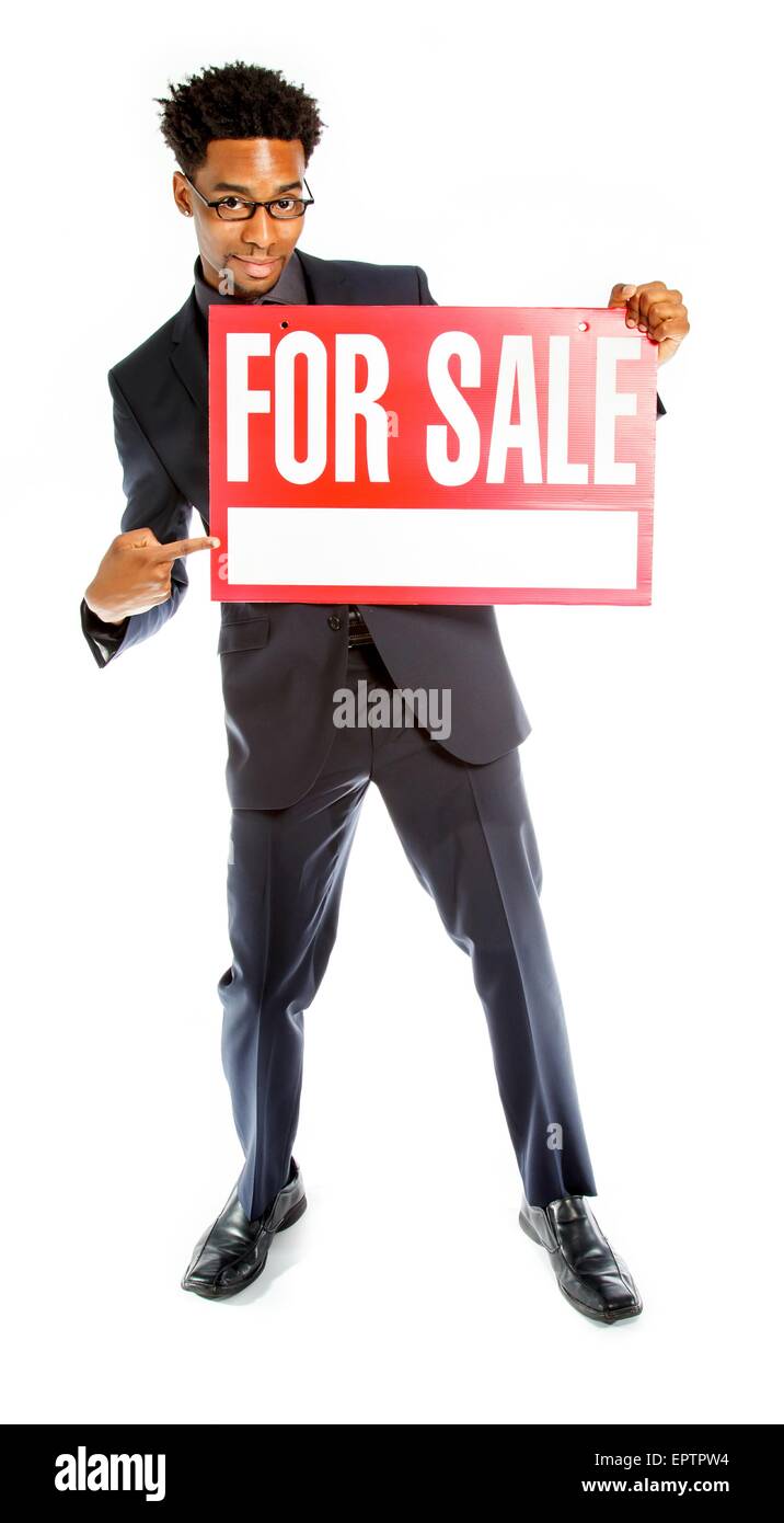 Attraktive afro-amerikanische Business Mann posiert im Studio isoliert auf weißem Hintergrund Stockfoto