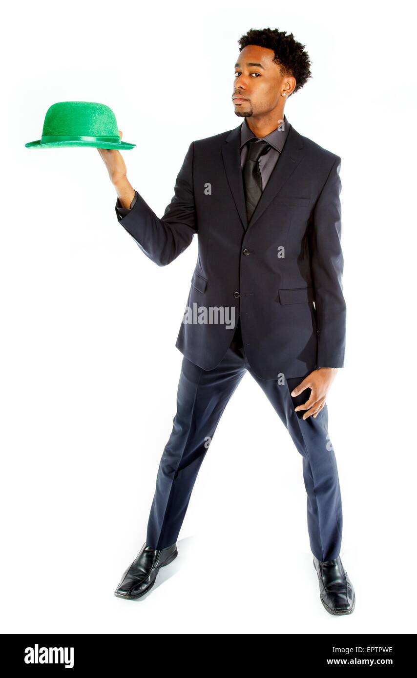 Attraktive afro-amerikanische Business Mann posiert im Studio isoliert auf weißem Hintergrund Stockfoto