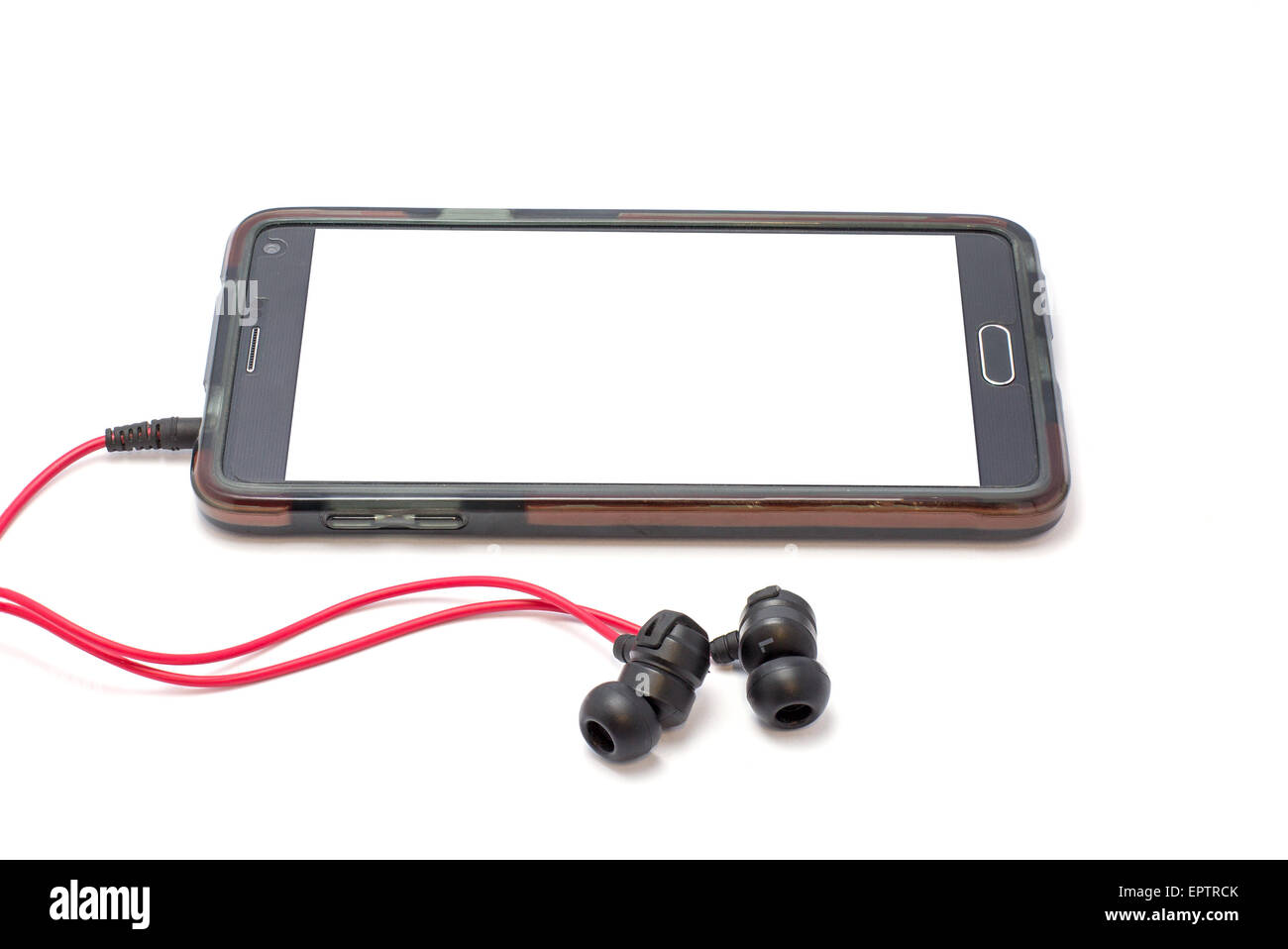 Telefon mit einem Kopfhörer Stockfoto