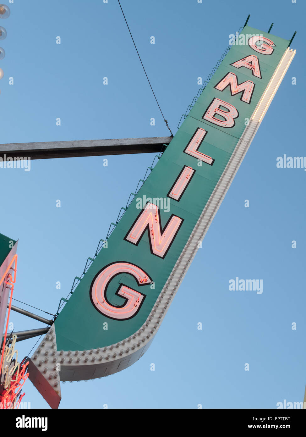 Niedrigen Winkel Ansicht des Glücksspiels Schild in einem Casino, Las Vegas, Nevada, USA Stockfoto