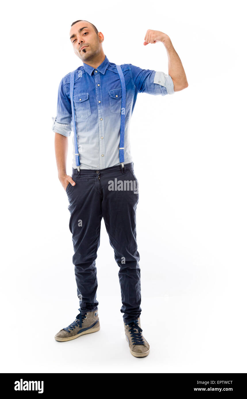 starke Modell mit Arm Curl isoliert Stockfoto