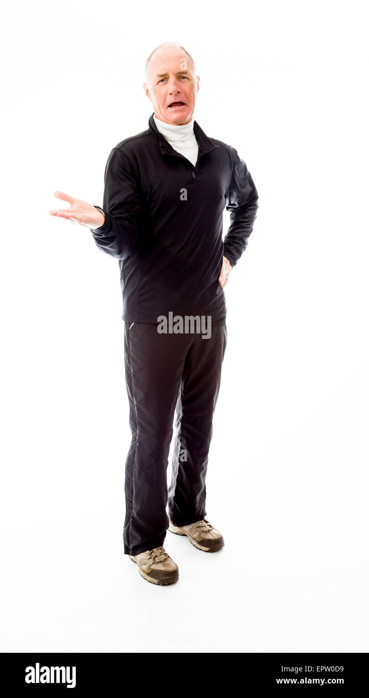 Senior kaukasischen Mann isoliert auf weißem Hintergrund Stockfoto