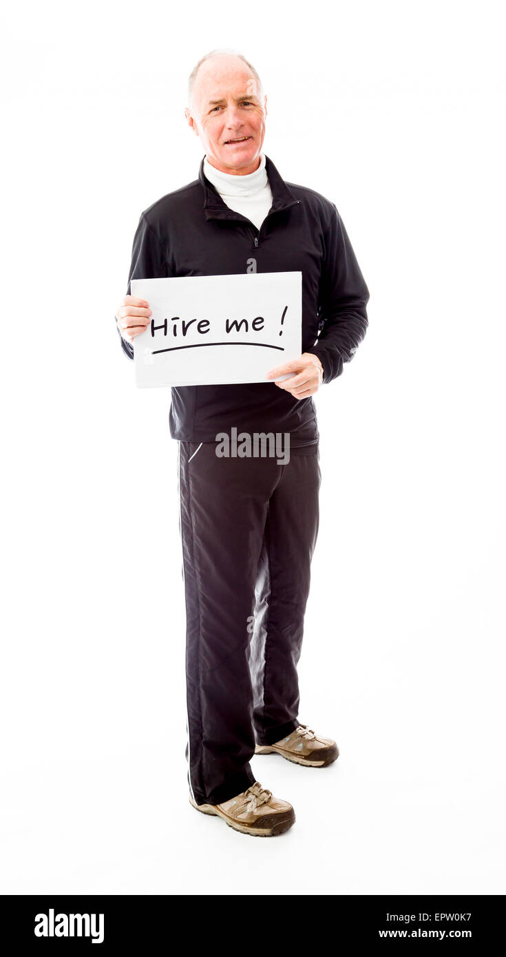 Senior kaukasischen Mann isoliert auf weißem Hintergrund Stockfoto