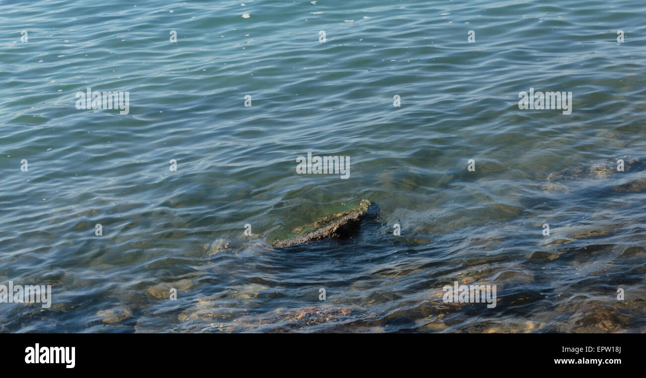 Wave Bewegung von Meerwasser am felsigen Strand bei Ebbe. Stockfoto