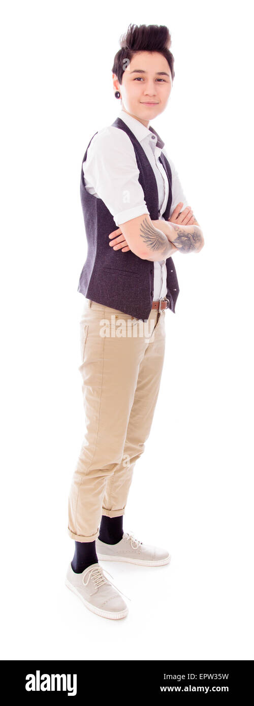Junge Frau, die Arme gekreuzt Stockfoto