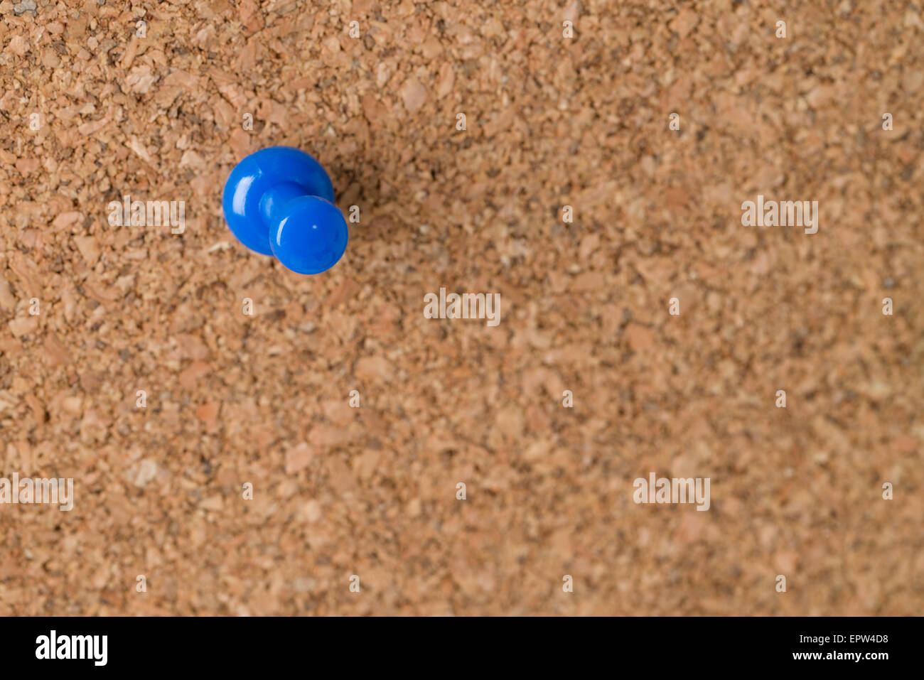 Eine einzelne blaue Daumen Tack auf einer Pinnwand. Stockfoto