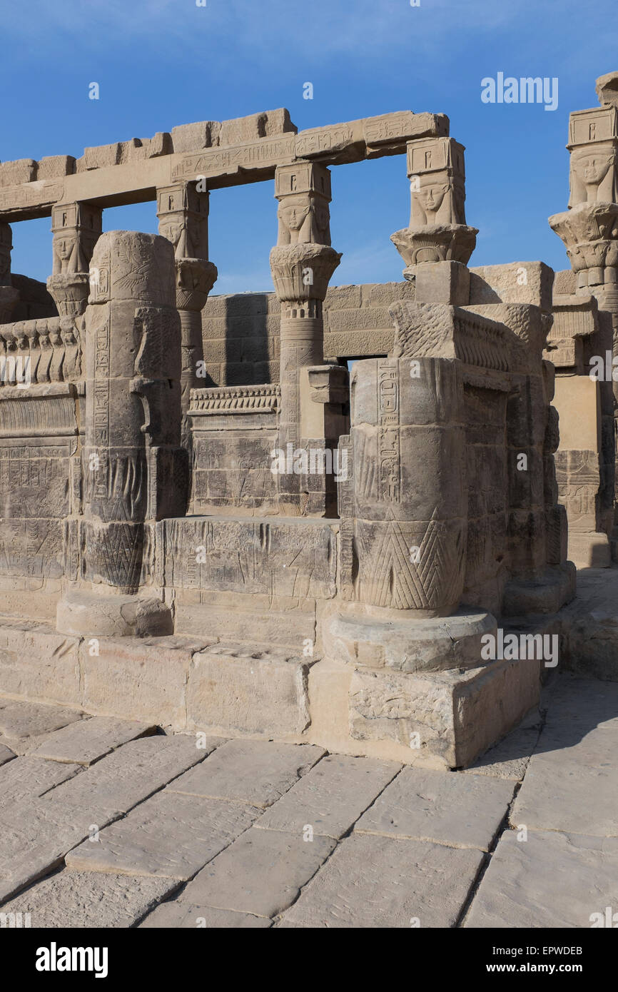 Detail der Tempel der Isis in Philae Insel Agilkia, Assuan, Nil, Oberägypten Stockfoto