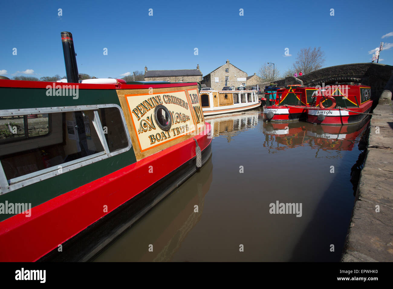 Stadt von Skipton, England. Malerische Aussicht des Ortsverbandes Thanet der Leeds, Liverpool Canal. Stockfoto