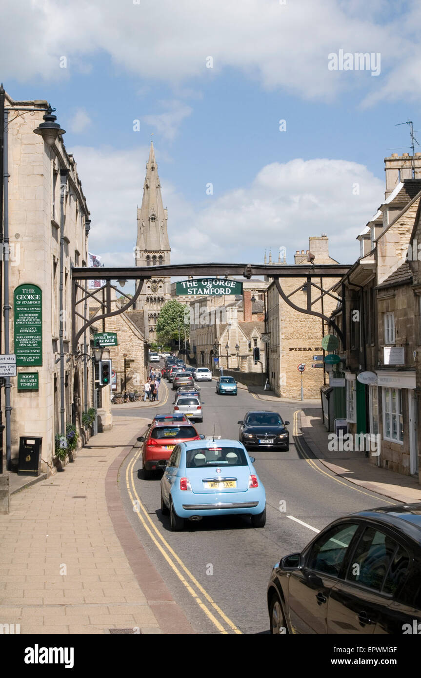 Stamford, Lincolnshire Stadtmitte malerischen Großbritannien 17. und 18. Jahrhundert Stein Landhäuser Stockfoto