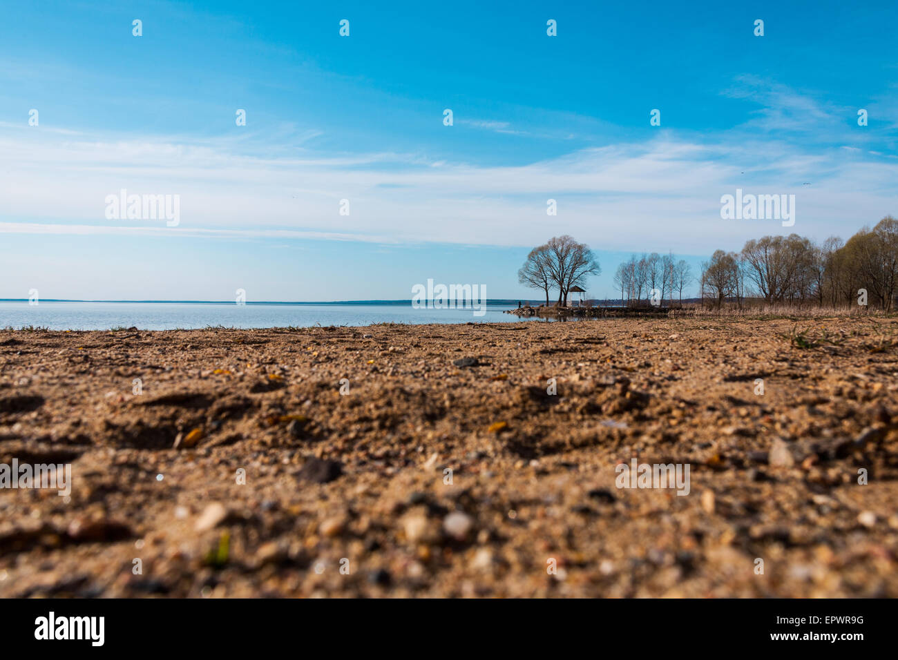 Blick auf Sandstrand Feder vom Boden Stockfoto