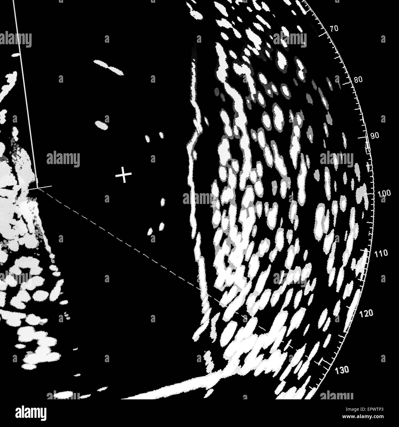 Closeup detaillierte Fragment der Schiffe Navigation Radarschirm, Makro-Foto mit Tiefenschärfe und sichtbare Pixel-Muster Stockfoto