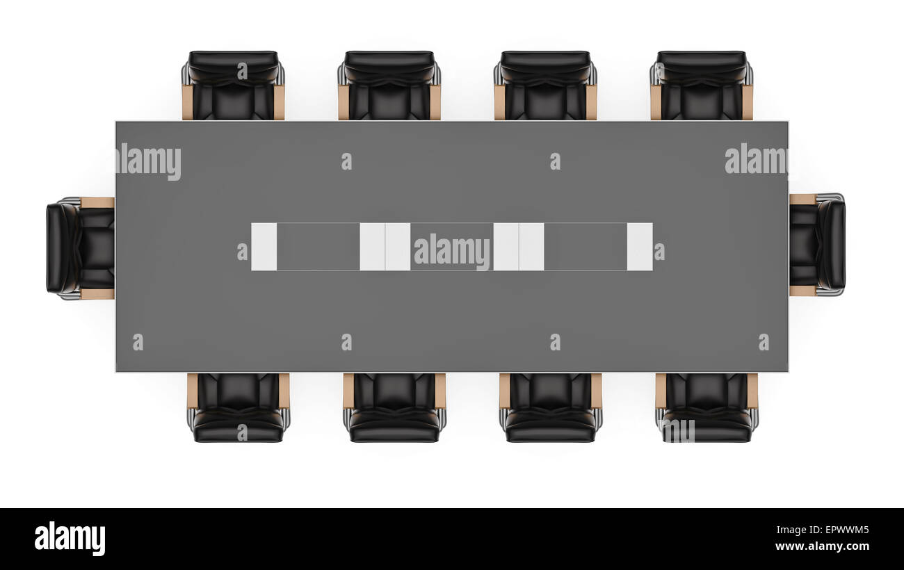 Top-down Ansicht Bürotisch isoliert auf weißem Hintergrund. Stockfoto