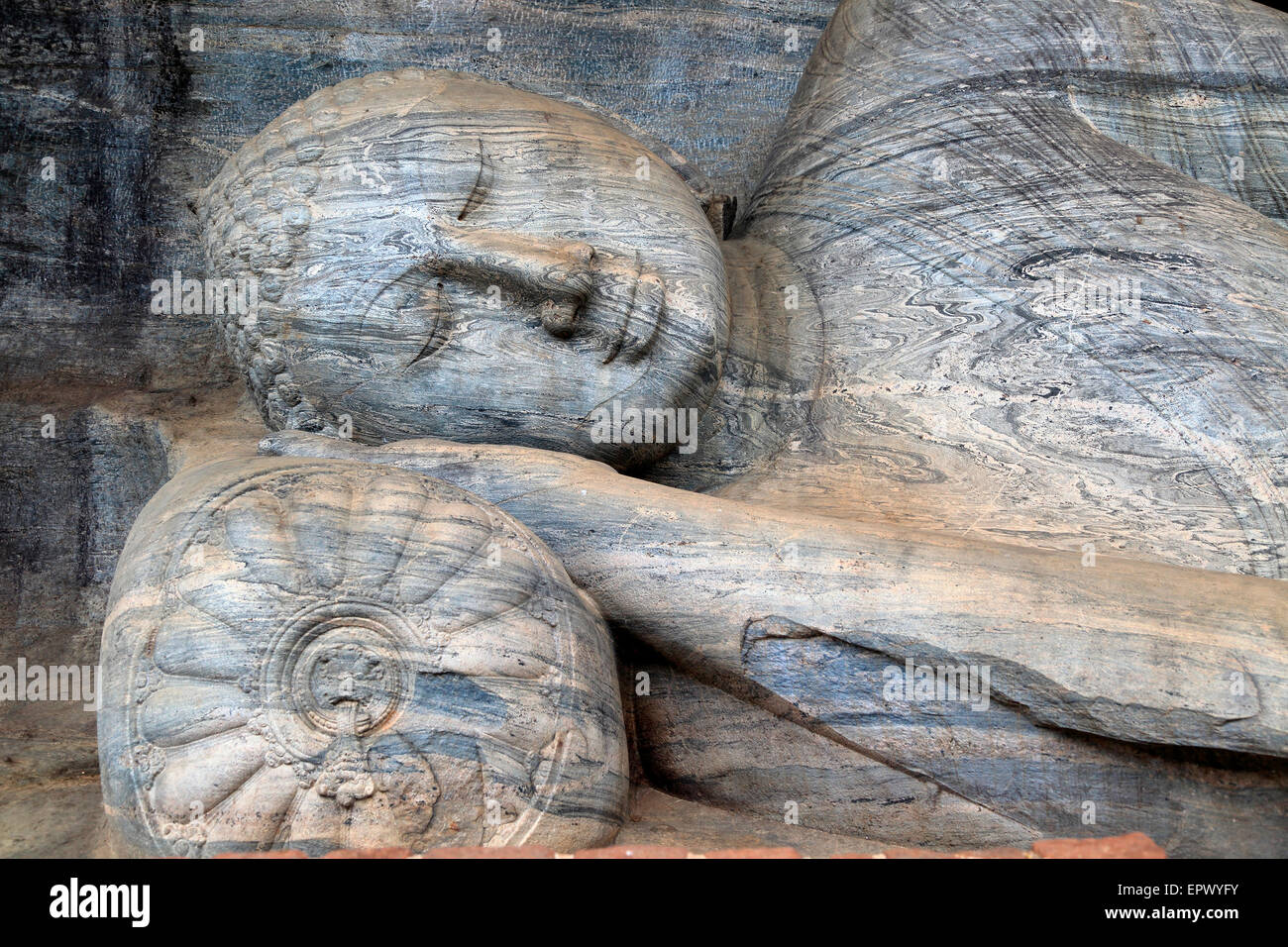 Liegender Buddha, Gal Viharaya, UNESCO-Weltkulturerbe, der antiken Stadt Polonnaruwa, Sri Lanka Stockfoto