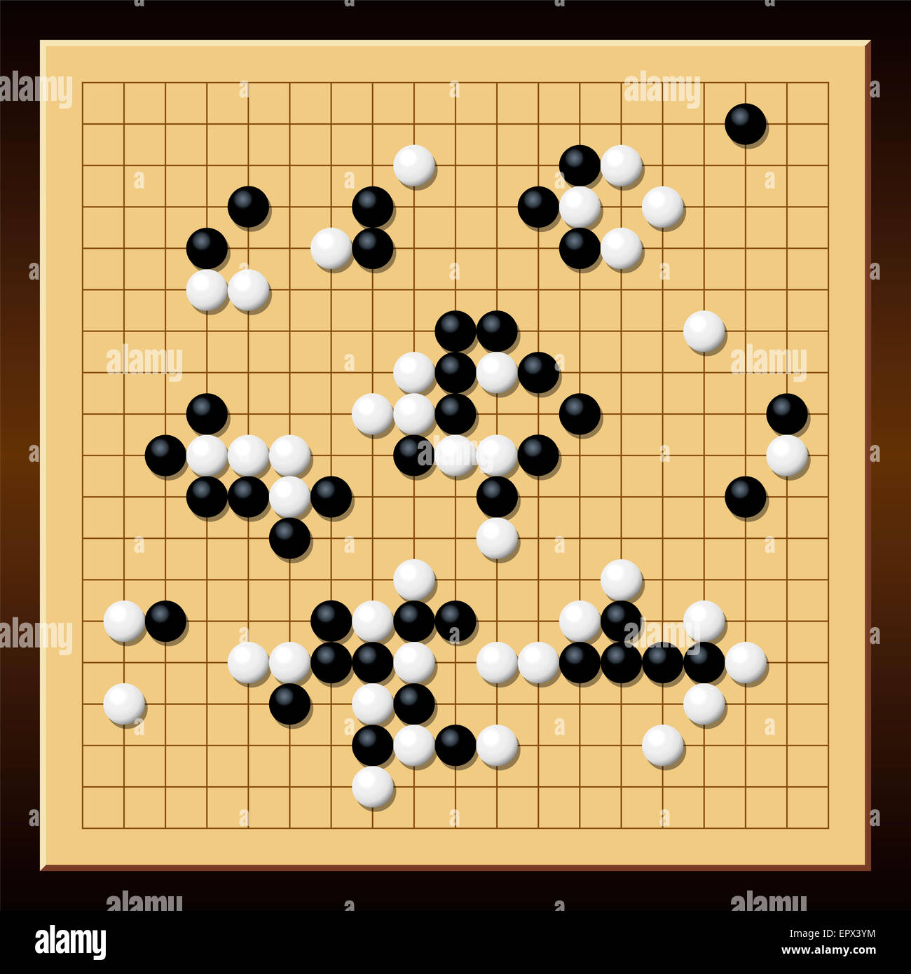 Spielbrett mit einem typischen Verlauf des Spiels - gehen traditionelle chinesische Spiel. Stockfoto