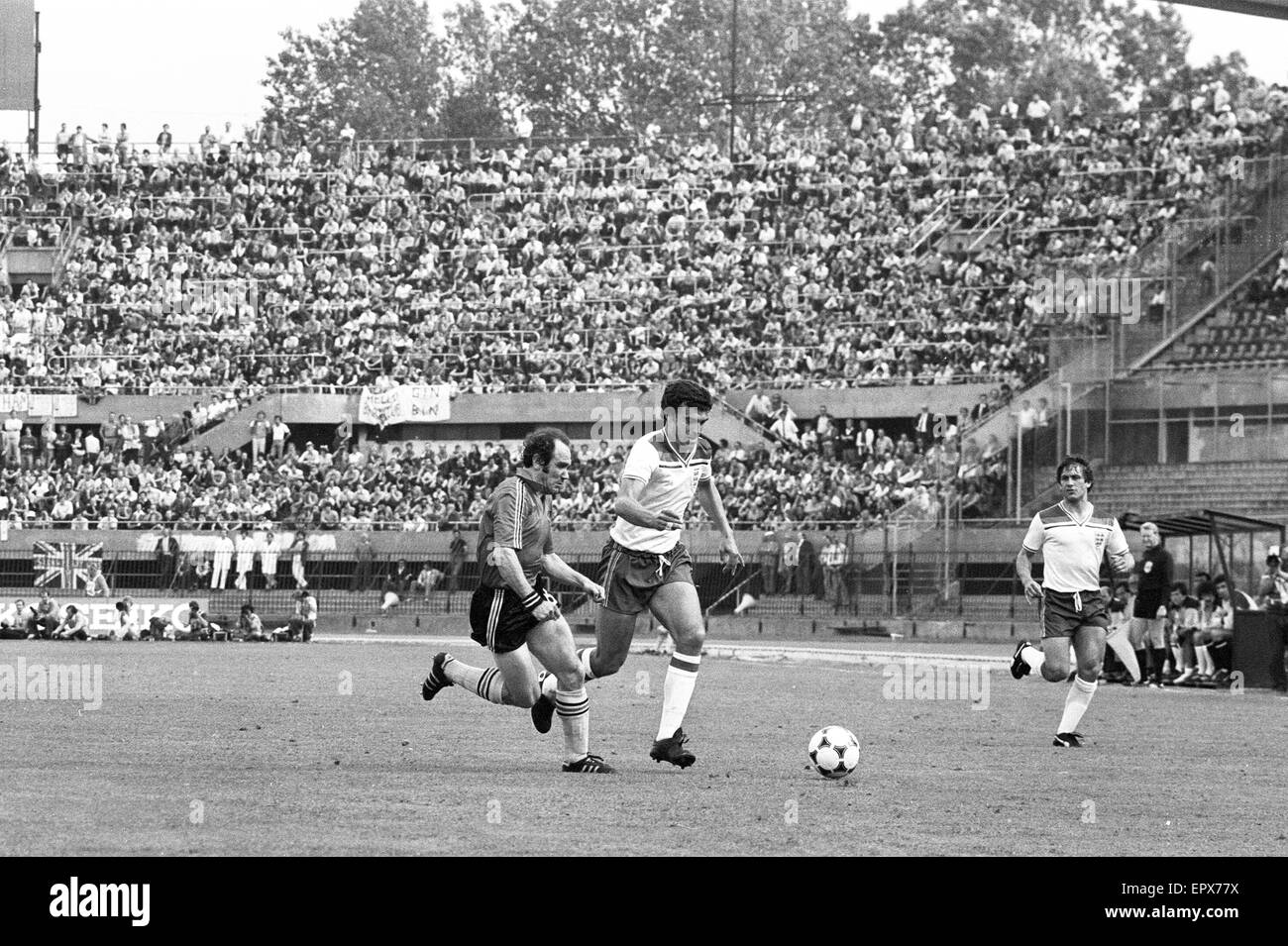 Belgien V England, European Championship Match, Gruppenphase, Gruppe 2, Delle Alpi, Turin, Italien, 12. Juni 1980. Trevor dulden.  Endstand: Belgien 1-1 England Stockfoto