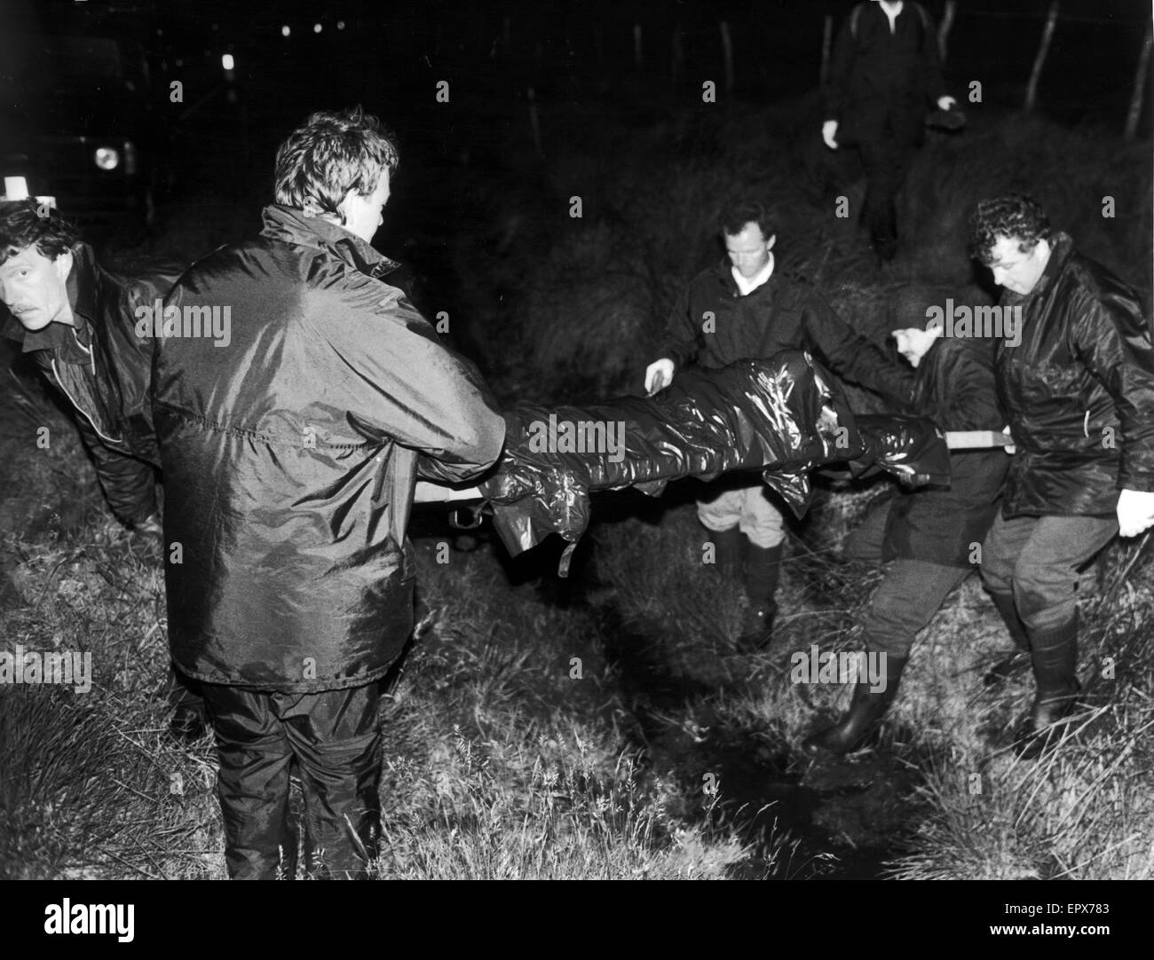 Reste von Pauline Reade, direkt am Saddleworth Moor, in der Nähe von Oldham, in den frühen Morgenstunden des 1. Juli 1987. Pauline Reade wurde entführt und getötet von Ian Brady und Myra Hindley auf 12. Juli 1963. Stockfoto