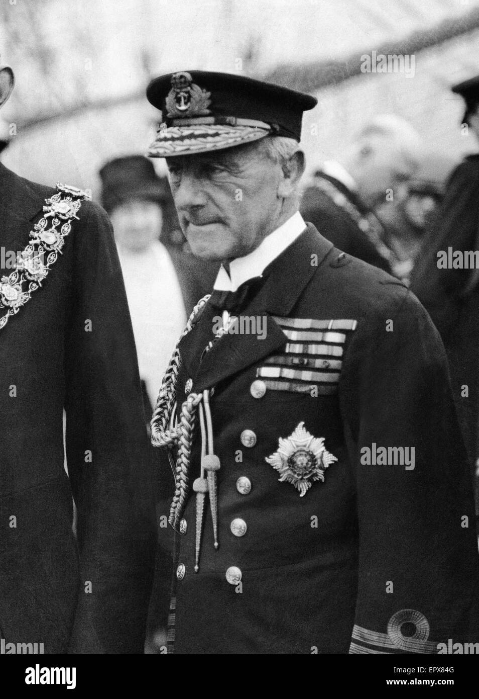 Admiral der Flotte John Rushworth Jellicoe, 1. Earl Jellicoe, GCB, OM, GCVO SGM war der britischen Royal Navy-Admiral, der Grand Fleet in der Skagerrakschlacht in World War I. hier gesehen bei einem bürgerlichen Empfang 13. Oktober 1931 befehligte, Stockfoto