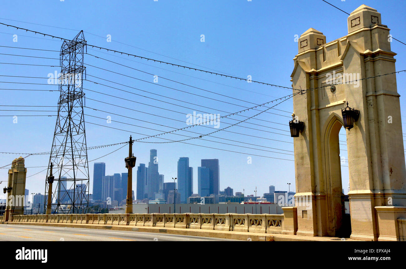 Los Angeles-Fluss und die Innenstadt von L.A.,California Stockfoto