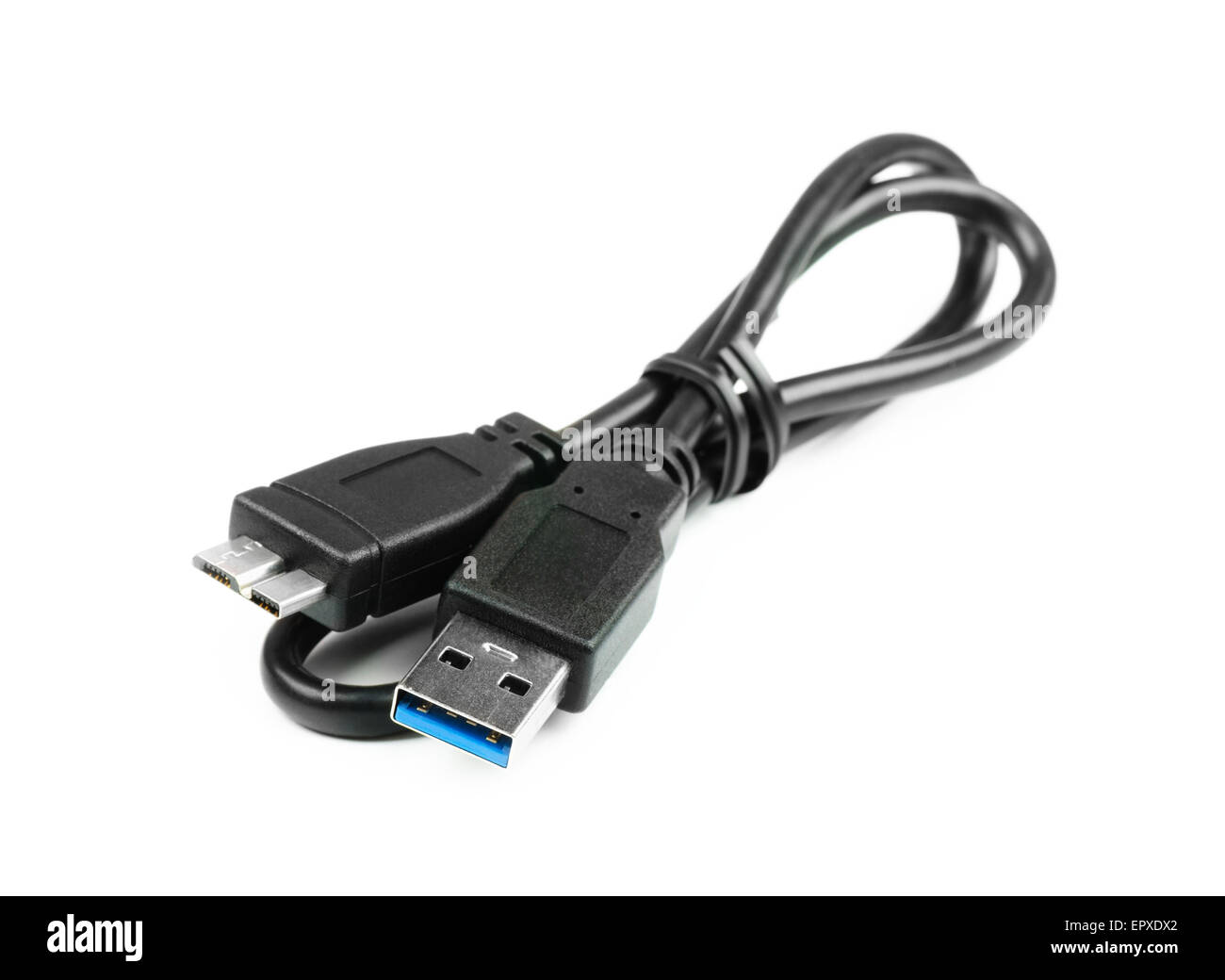 USB 3.0-Kabel auf einem weißen Hintergrund Stockfoto