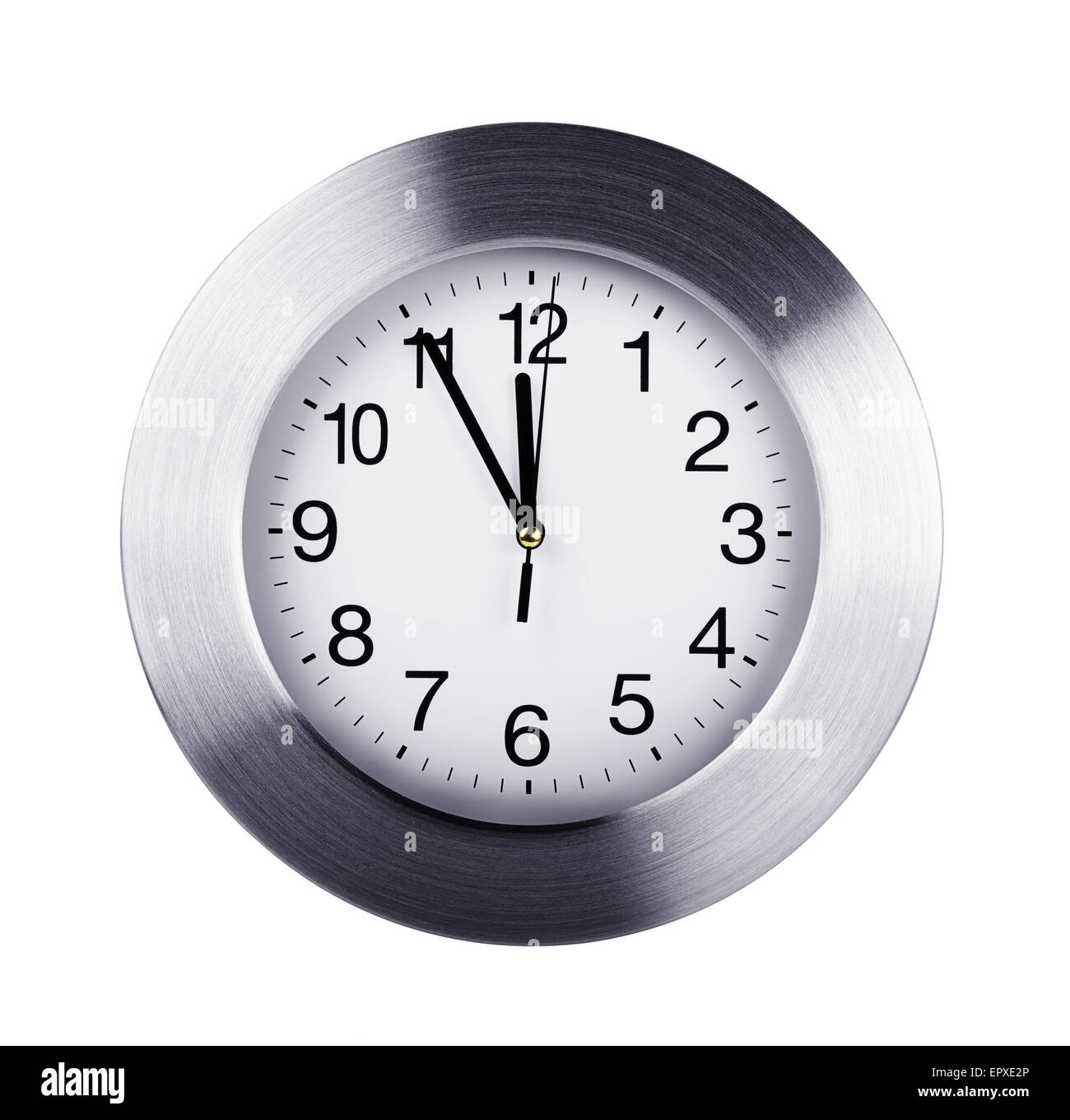 Silberne Wanduhr auf weißem Hintergrund Stockfoto