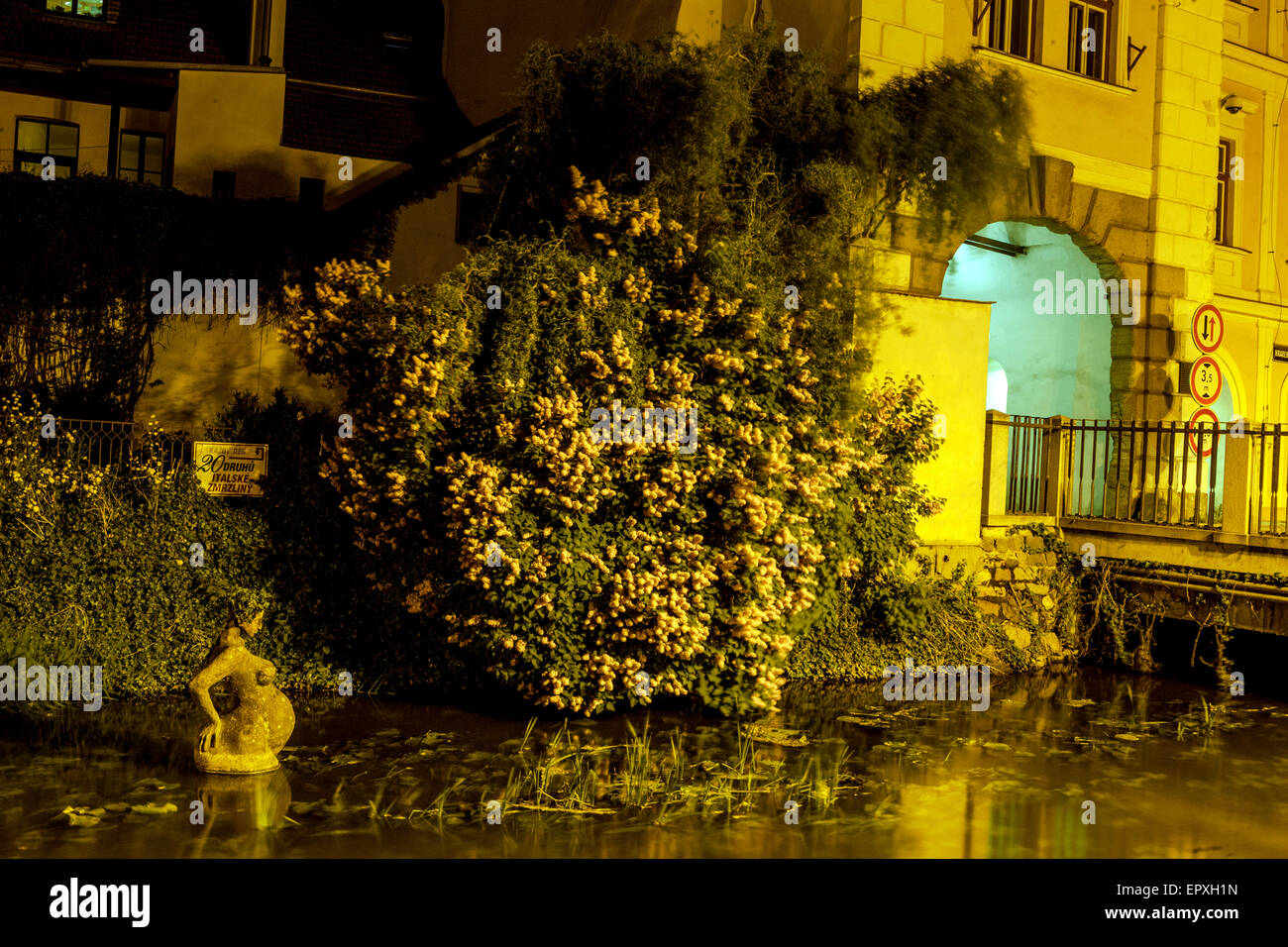 Statue schwangere Frau im Goldenen Ärmelkanal, Trebon, Tschechien Stockfoto