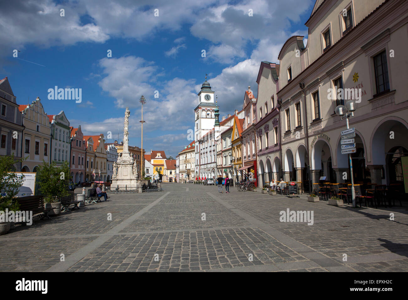 Historische Altstadt, Hauptplatz, Rathaus, Trebon, Tschechisch, Stockfoto