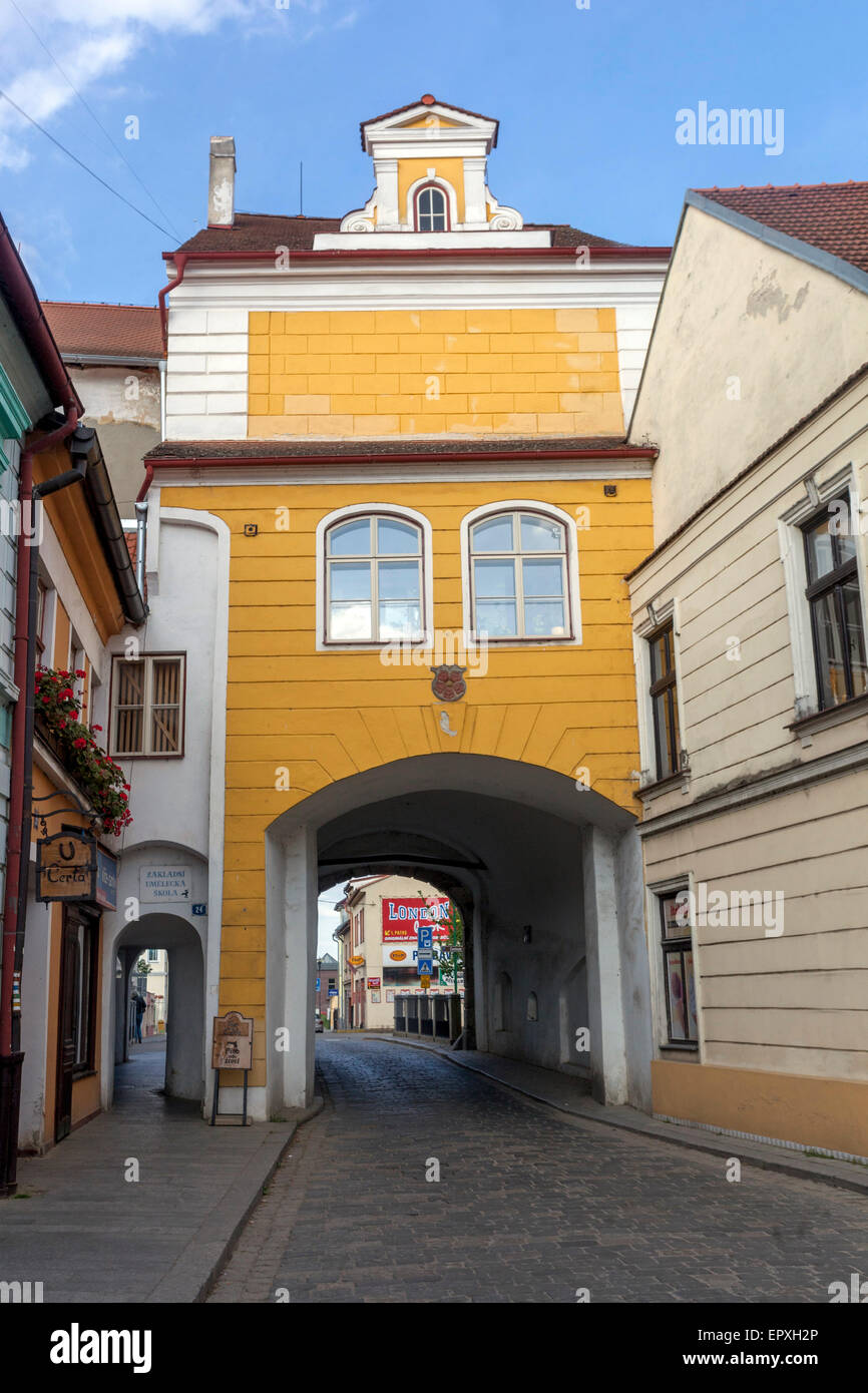 Historische Altstadt Hradecka Gate Trebon, Tschechische Republik Stockfoto