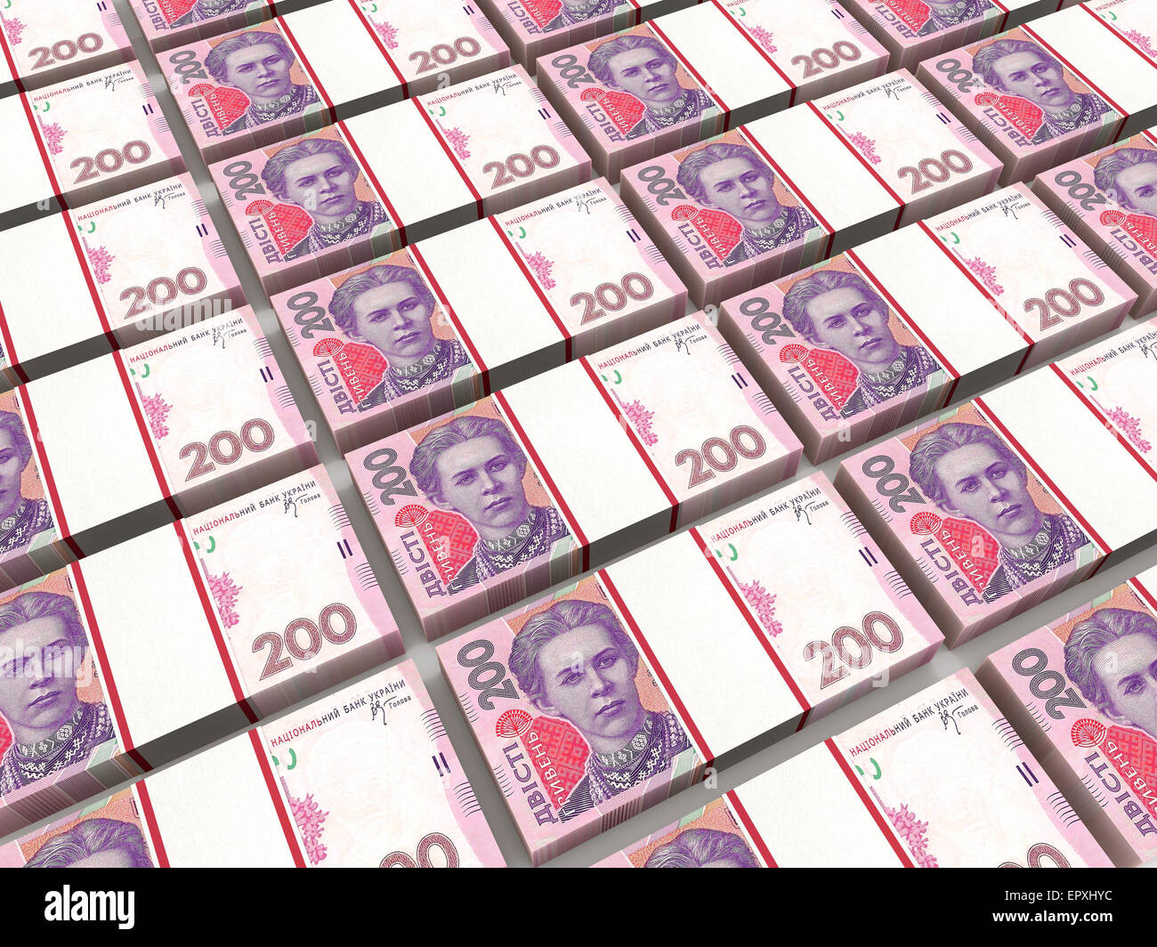 Stapel von ukrainischen Geld. 3D Illustration. Stockfoto