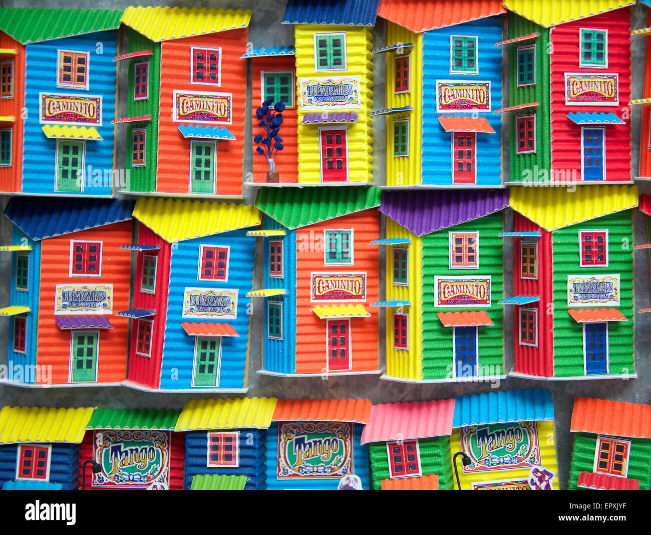 Bunte Musterhäuser in Schaufenster La Boca Buenos Aires Argentinien Stockfoto