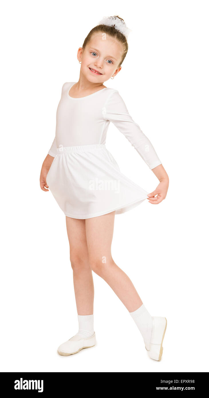 kleines Mädchen in weißen Ballkleid Stockfoto