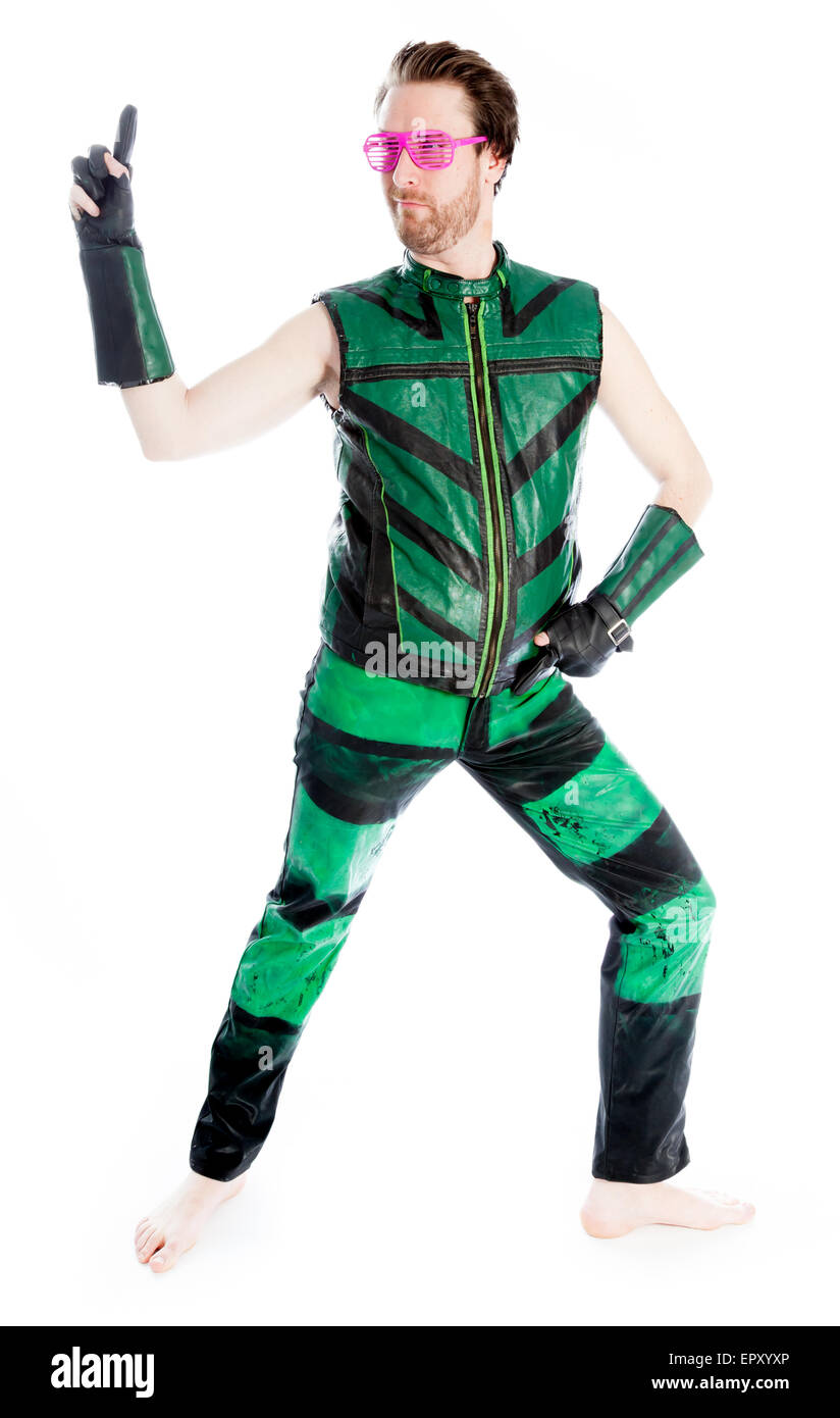 Attraktive 30-jährige Caucasion Mann erschossen im Studio isoliert auf weißem Hintergrund Stockfoto