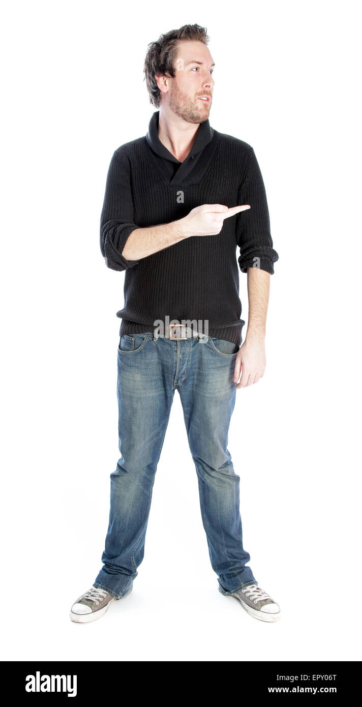 Attraktive 30-jährige Caucasion Mann erschossen im Studio isoliert auf weißem Hintergrund Stockfoto