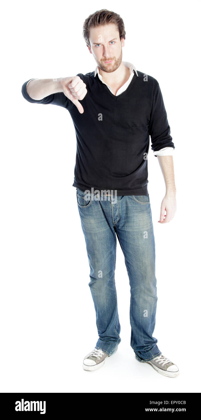 Attraktive 30-jährige Caucasion Mann erschossen im Studio isoliert auf weißem Hintergrund Stockfoto