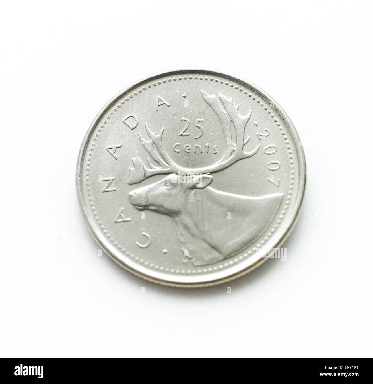 25 kanadische Cent isoliert auf weißem Hintergrund Stockfoto