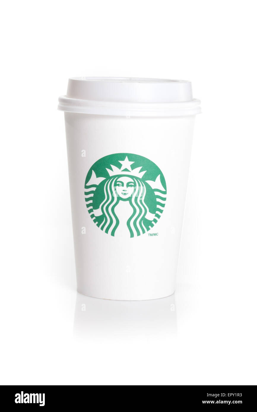Einweg-Starbucks Tasse isoliert auf weißem Hintergrund Stockfoto