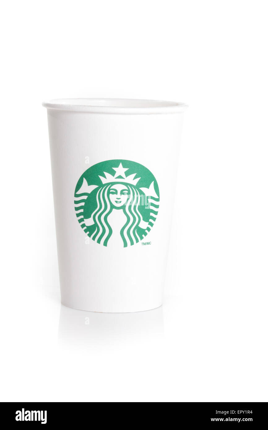 Einweg-Starbucks Tasse isoliert auf weißem Hintergrund Stockfoto
