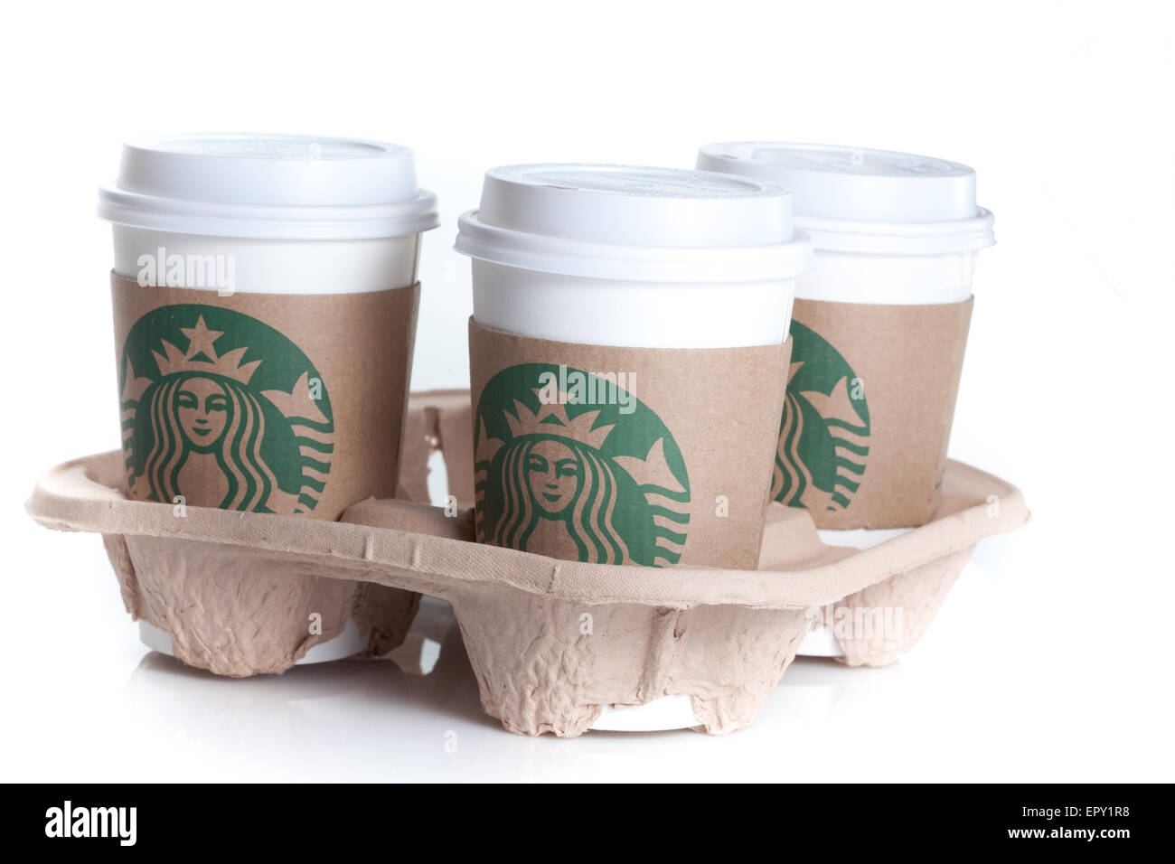 Einweg-Starbucks Tasse isoliert auf weißem Hintergrund Stockfoto