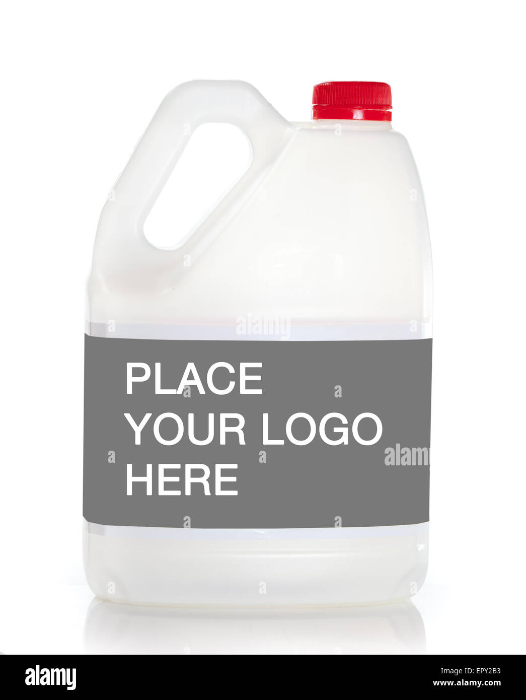 weiße Flasche mit leere Beschriftung auf einem weißen Hintergrund isoliert Stockfoto