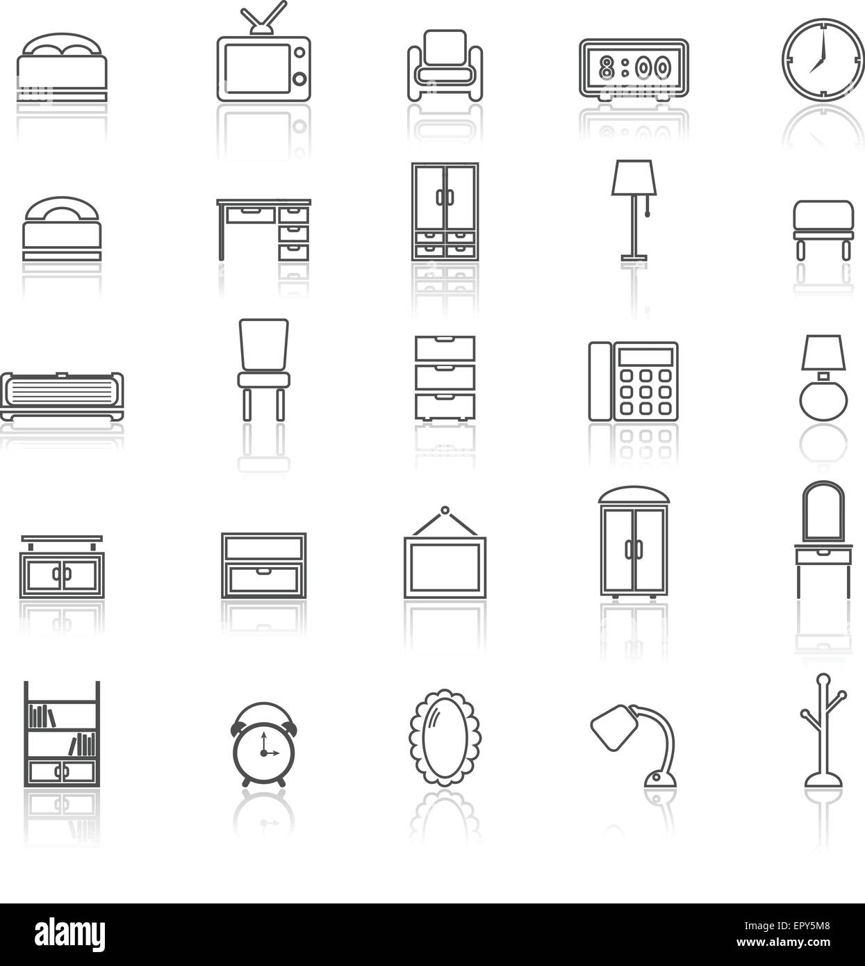 Schlafzimmer-Linie-Icons mit reflektieren weiße, Lager Vektor Stock Vektor