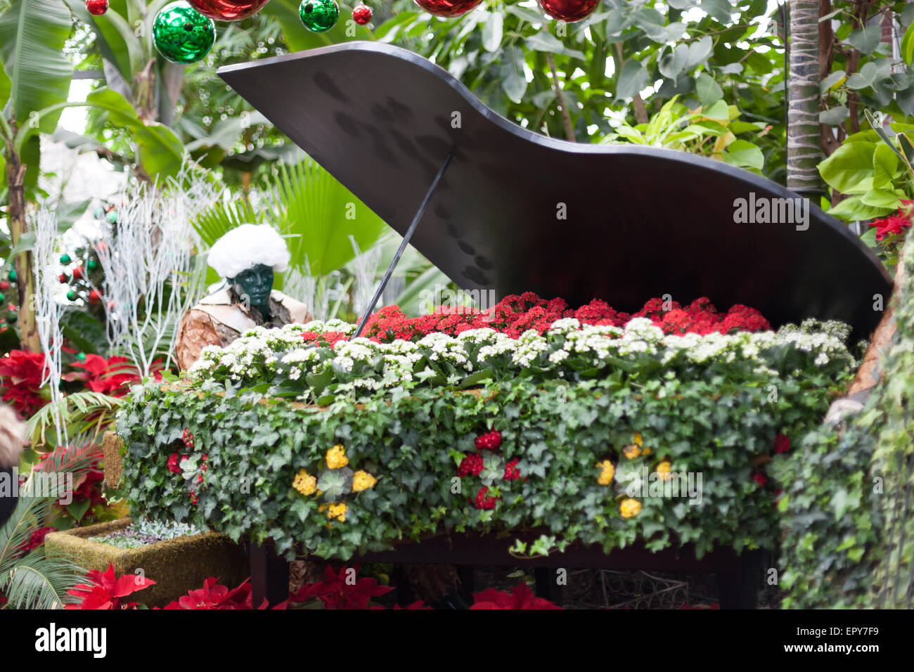 Skulptur eines Mannes spielt ein Klavier allein in Allan Gardens in der Weihnachtszeit Saison, Toronto, Ontario, Canadacolor Bild, canon Stockfoto