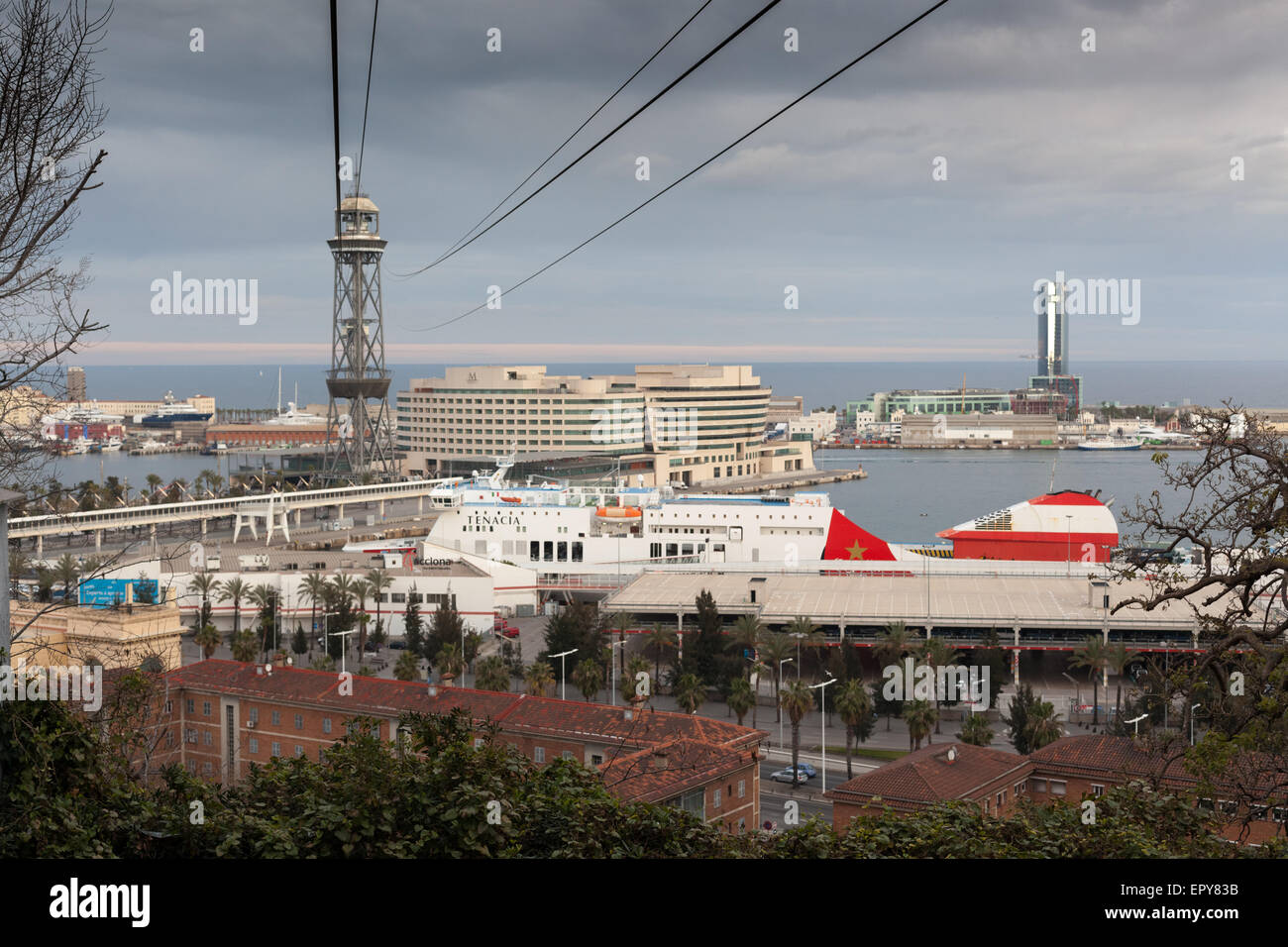 Ansicht des World Trade Centers von Seilbahn, Barcelona, Katalonien, Spaincolor Bild, Canon 5DmkII Stockfoto