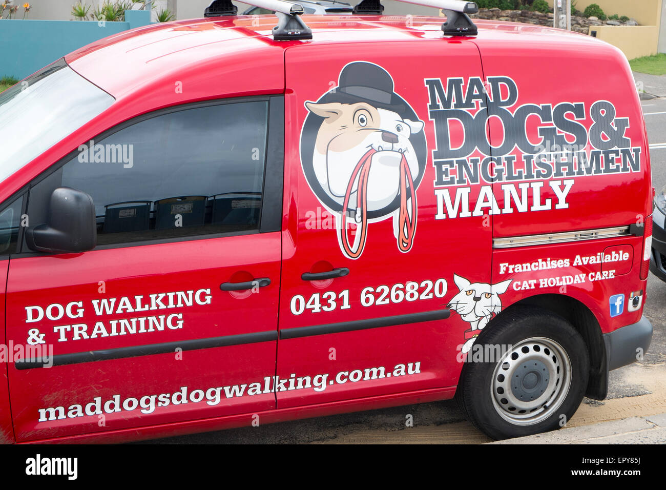 Wütende Hunde und Engländer Hundewiesen Kleinunternehmen in Manly, Sydney Australien Stockfoto