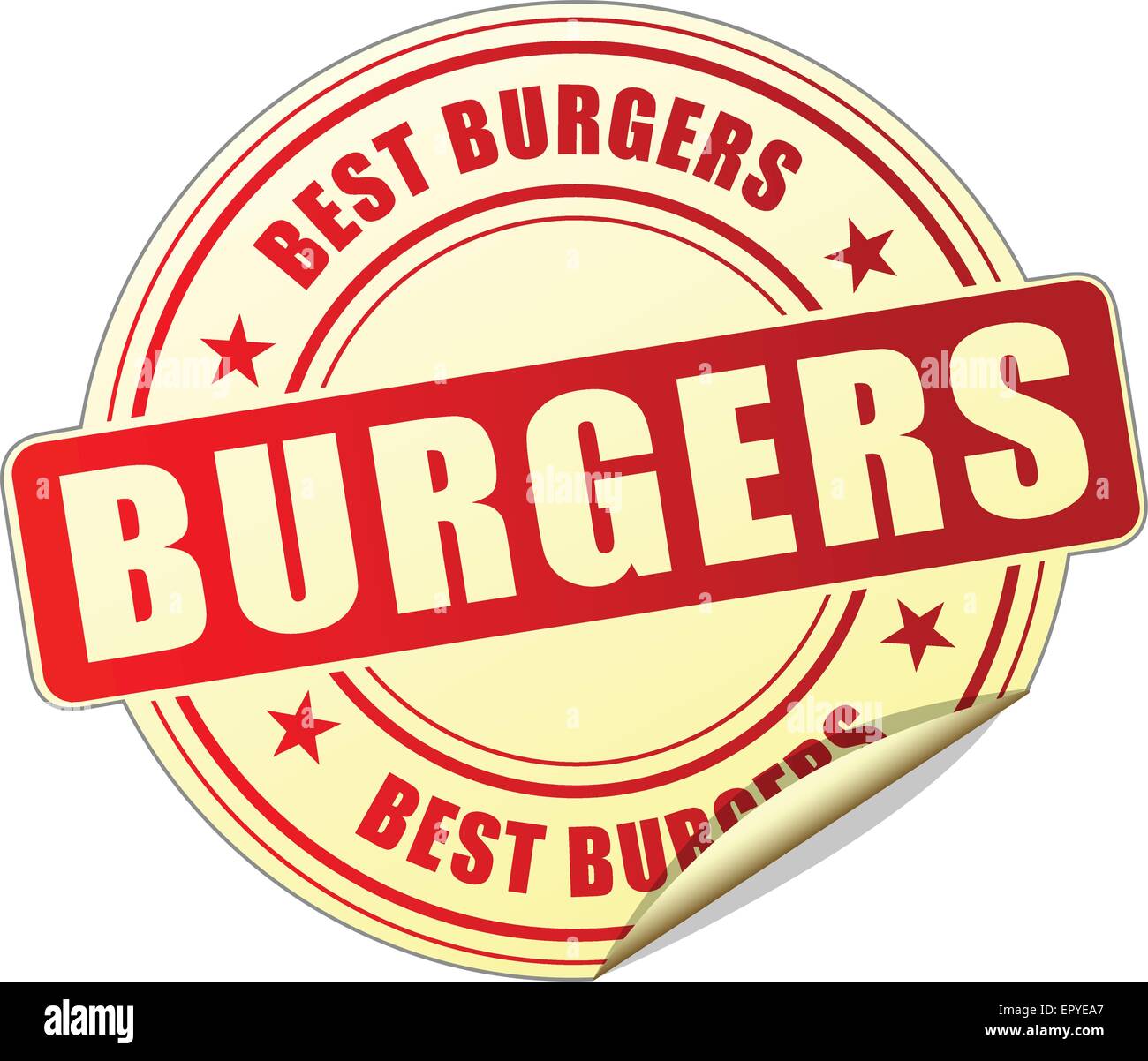 Illustration der Burger rote Aufkleber auf weißem Hintergrund Stock Vektor
