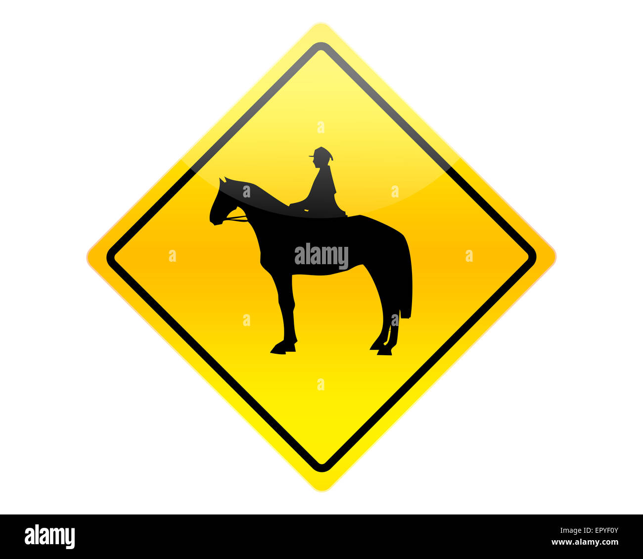 Pferde auf der Straße Warnzeichen. Stockfoto