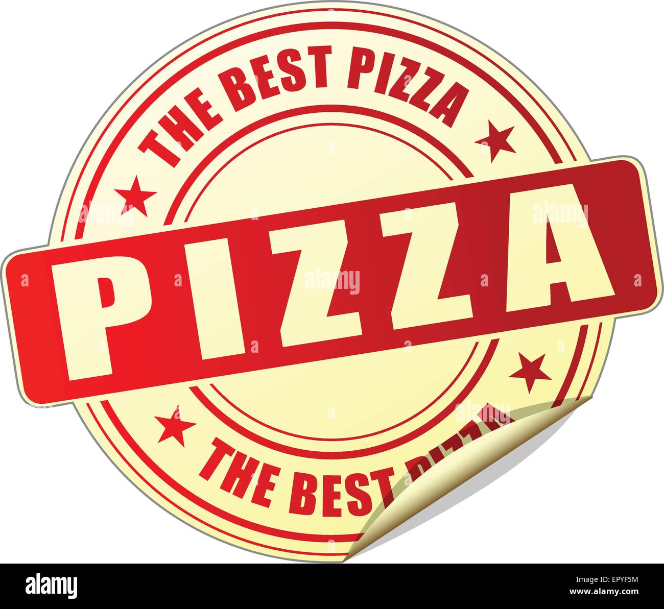 Illustration der Pizza rote Aufkleber auf weißem Hintergrund Stock Vektor