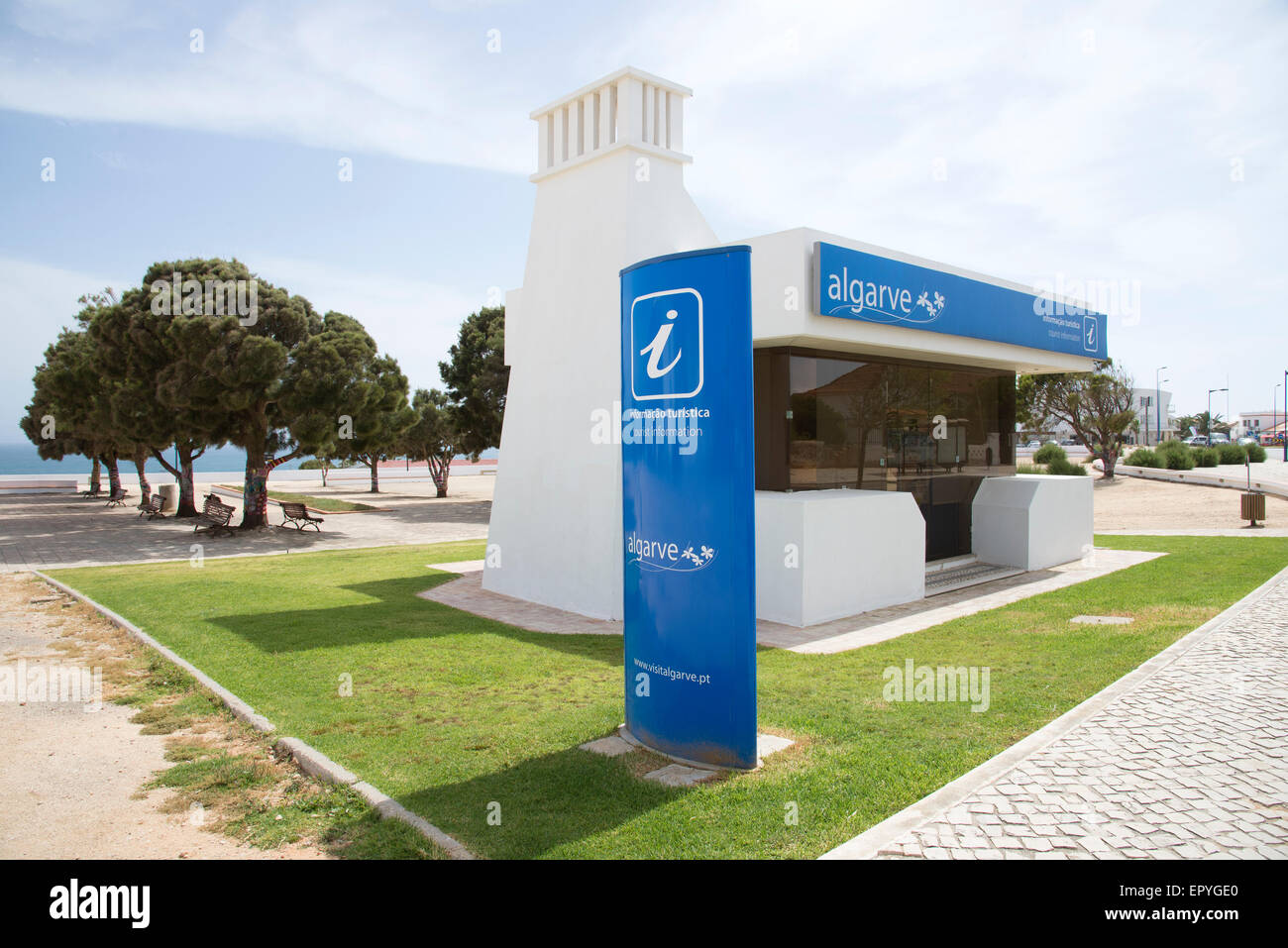 Touristeninformation in der portugiesischen Stadt Sagres an der Algarve Portugal Stockfoto