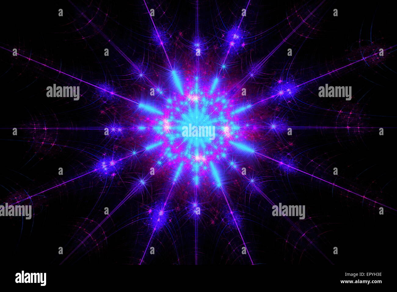 Schneeflocken Vektor sechseckigen Nahaufnahme fliegen im blauen Raum Stockfoto